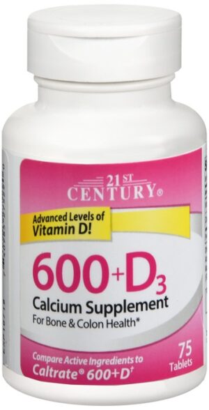 21st Century Calcium 600 + Vitamin D3 Caplets 75ct