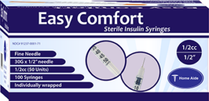 EasyComfort Insulin Syringe 30g 1/2cc 1/2in